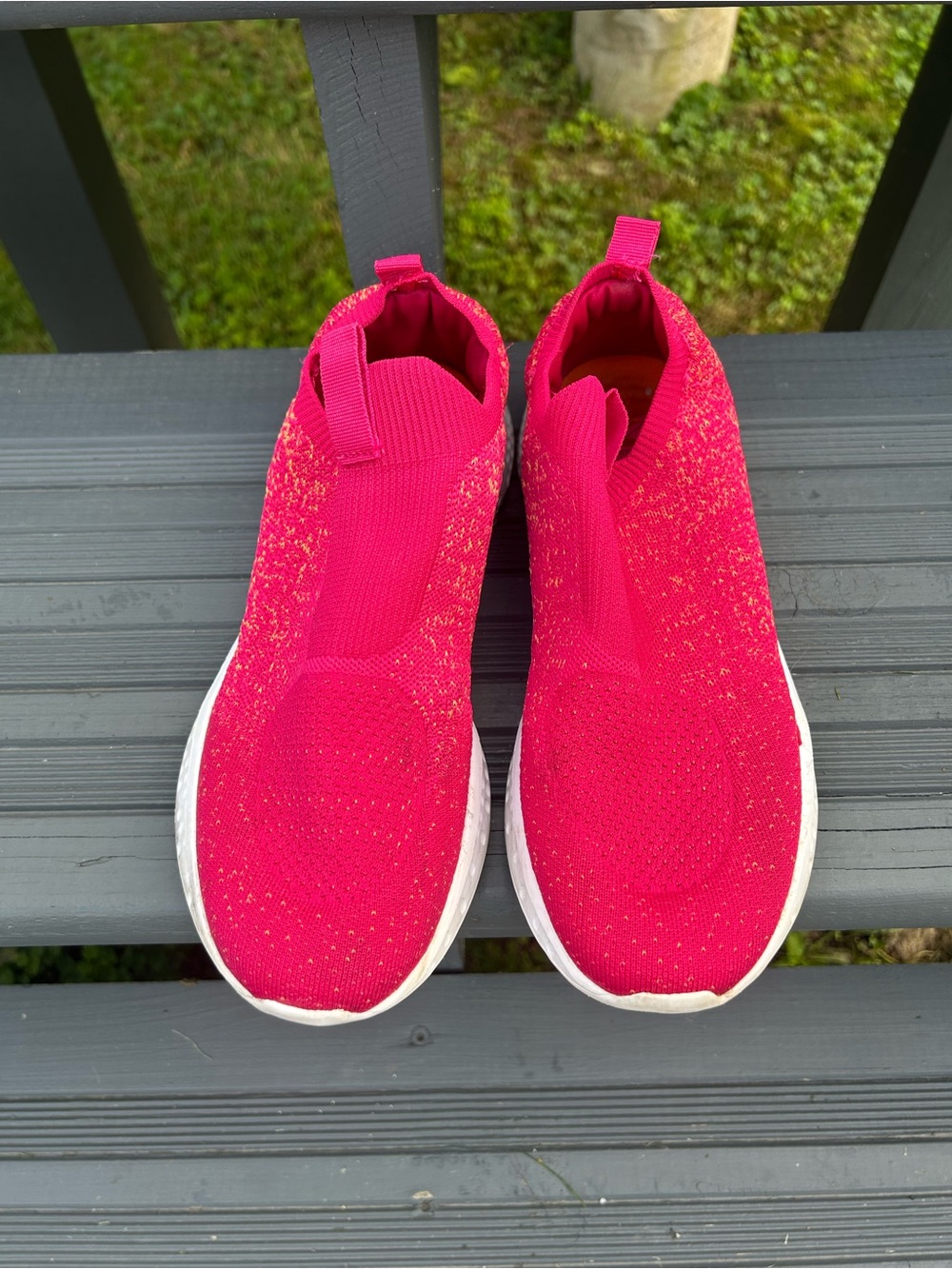 Avia Women's Slip-On Knit Sneakers - Fuchsia Pink with White Sole